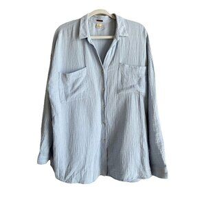 Magashoni Women’s Organic Cotton Button Up Top Size Large Baby Blue‎ Minimalist
